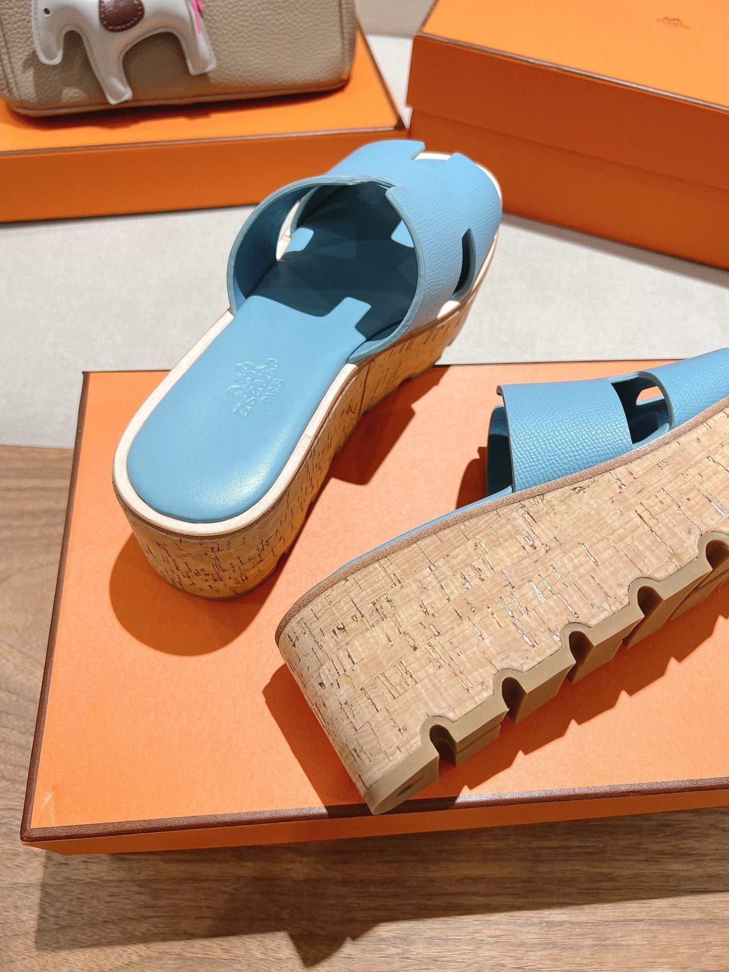 HM 25S HIGH WEDGE SANDALS IN SKY BLUE LAMBSKIN STYLE 8