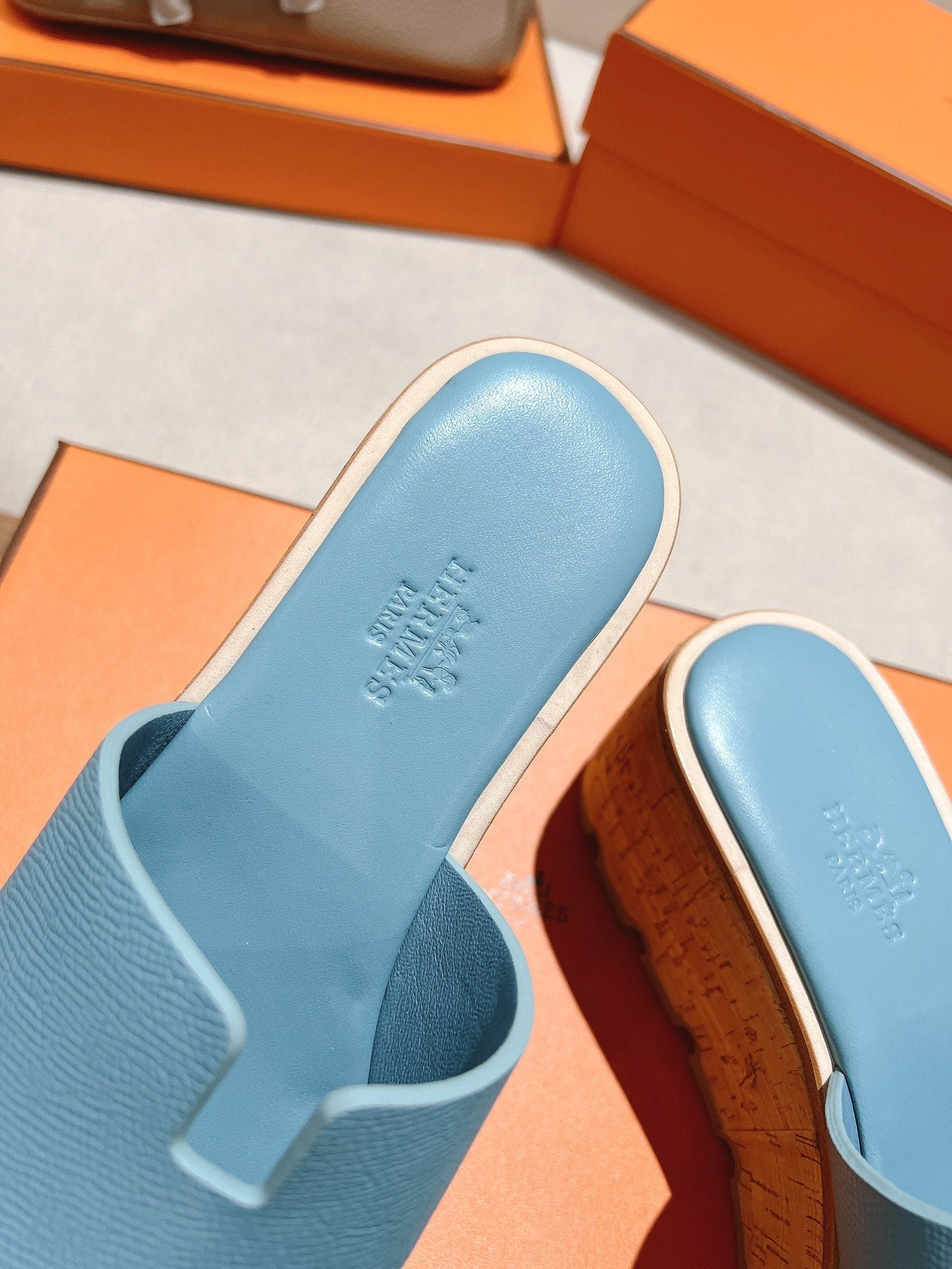 HM 25S HIGH WEDGE SANDALS IN SKY BLUE LAMBSKIN STYLE 8