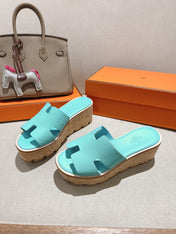 HM 25S HIGH WEDGE SANDALS IN LIGHT MINT BLUE LAMBSKIN STYLE 5