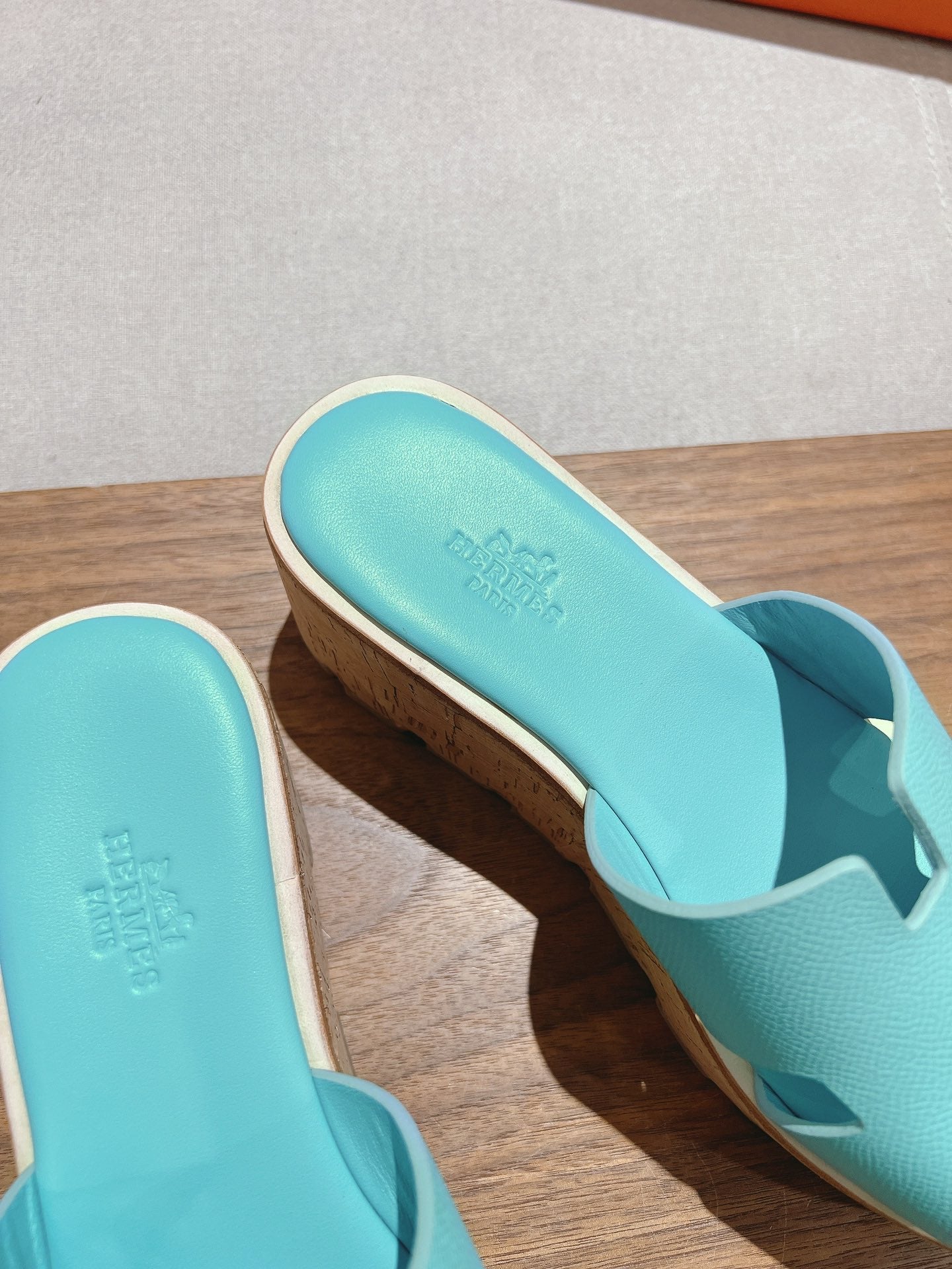 HM 25S HIGH WEDGE SANDALS IN LIGHT MINT BLUE LAMBSKIN STYLE 5