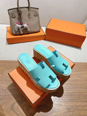 HM 25S HIGH WEDGE SANDALS IN LIGHT MINT BLUE LAMBSKIN STYLE 5