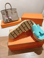 HM 25S HIGH WEDGE SANDALS IN LIGHT MINT BLUE LAMBSKIN STYLE 5