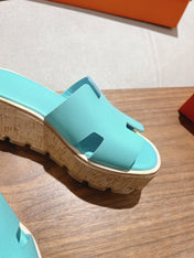 HM 25S HIGH WEDGE SANDALS IN LIGHT MINT BLUE LAMBSKIN STYLE 5