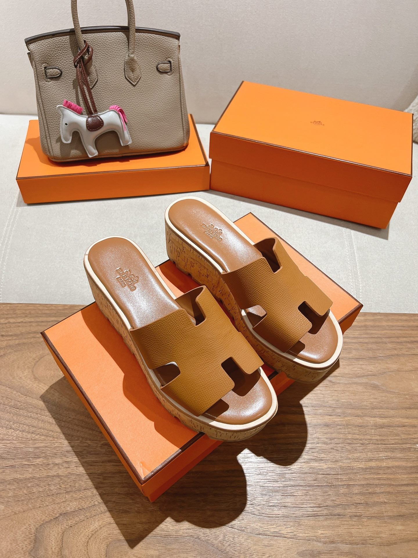 HM 25S HIGH WEDGE SANDALS IN BROWN LAMBSKIN STYLE 6