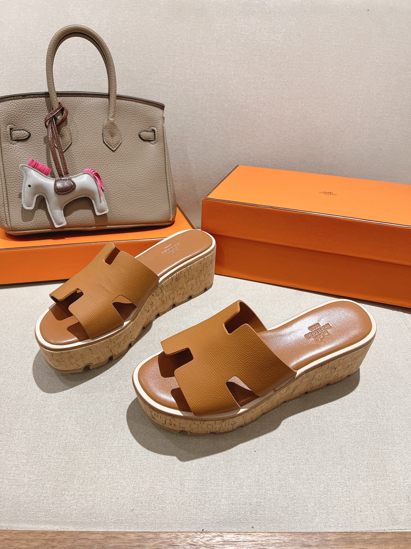 HM 25S HIGH WEDGE SANDALS IN BROWN LAMBSKIN STYLE 6