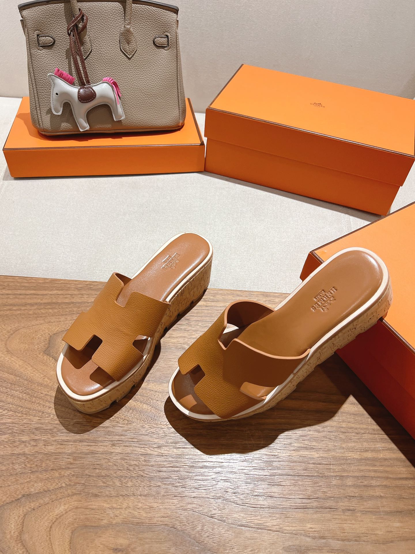 HM 25S HIGH WEDGE SANDALS IN BROWN LAMBSKIN STYLE 6