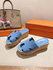 HM 25S HIGH WEDGE SANDALS IN BLUE LAMBSKIN STYLE 3