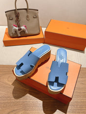 HM 25S HIGH WEDGE SANDALS IN BLUE LAMBSKIN STYLE 3