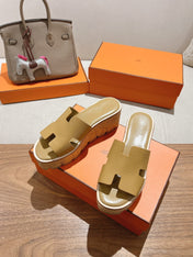 HM 25S HIGH WEDGE SANDALS IN LIGHT BROWN LAMBSKIN STYLE 2