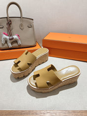 HM 25S HIGH WEDGE SANDALS IN LIGHT BROWN LAMBSKIN STYLE 2