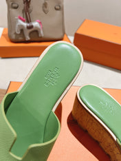 HM 25S HIGH WEDGE SANDALS IN LIGHT GREEN LAMBSKIN STYLE 1