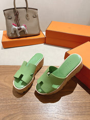 HM 25S HIGH WEDGE SANDALS IN LIGHT GREEN LAMBSKIN STYLE 1