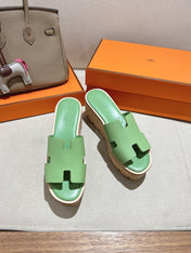 HM 25S HIGH WEDGE SANDALS IN LIGHT GREEN LAMBSKIN STYLE 1