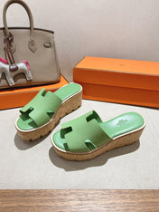 HM 25S HIGH WEDGE SANDALS IN LIGHT GREEN LAMBSKIN STYLE 1