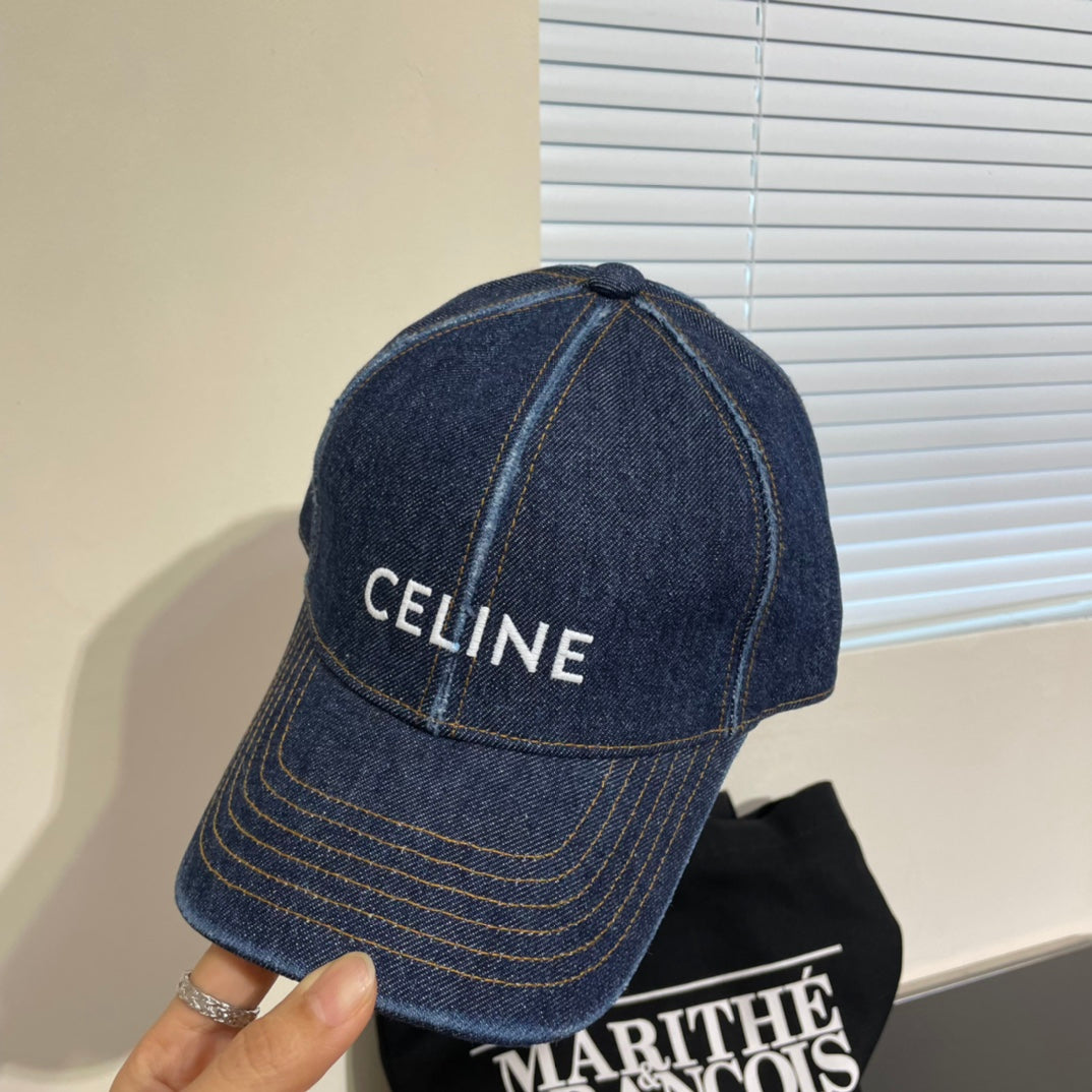 CELINE 25S BASEBALL CAP IN DENIM BLUE LETTER EMBROIDERY