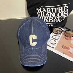 CELINE 25S BASEBALL CAP IN DENIM BLUE EMBROIDERED C LOGO