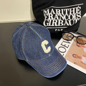 CELINE 25S BASEBALL CAP IN DENIM BLUE EMBROIDERED C LOGO