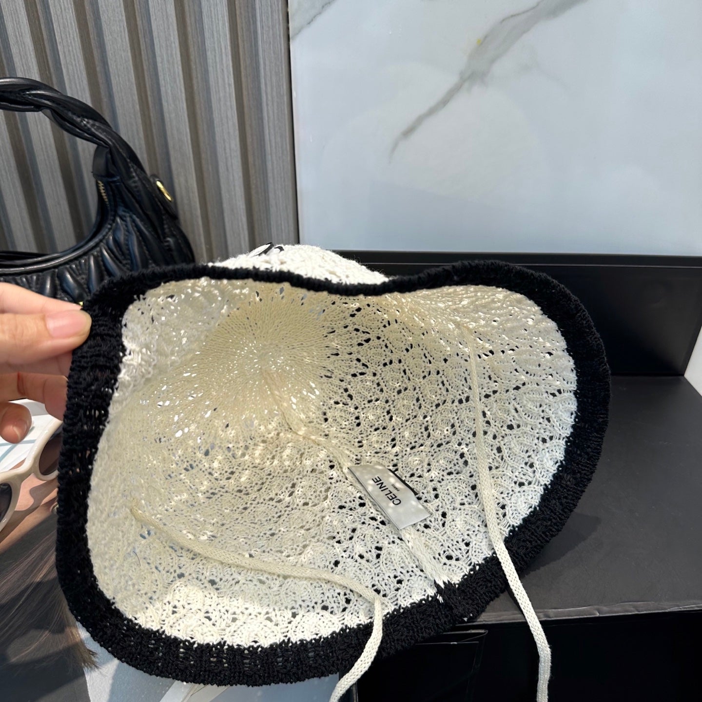 BUCKET HAT MODEL 652272 IN BLACK AND WHITE CROCHET