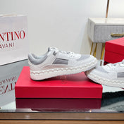 VALENTINO 25S GARAVANI FREEDOTS SNEAKERS IN WHITE MIX GREY LAMBSKIN