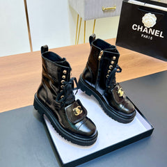 CHANEL 25S HIGH ANKLE BOOTS WITH ZIPPER IN BLACK FULL CALFSKIN GOLD HARDWRE