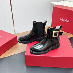 RANGERS CHELSEA BOOTS IN BLACK SHINY CALFSKIN GOLD BUCKLE