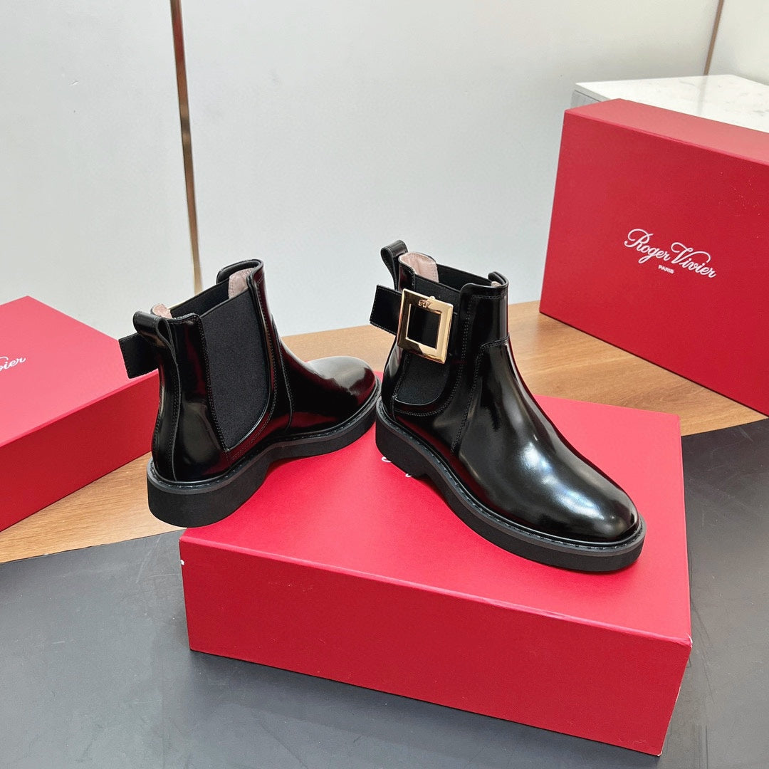 RANGERS CHELSEA BOOTS IN BLACK SHINY CALFSKIN GOLD BUCKLE