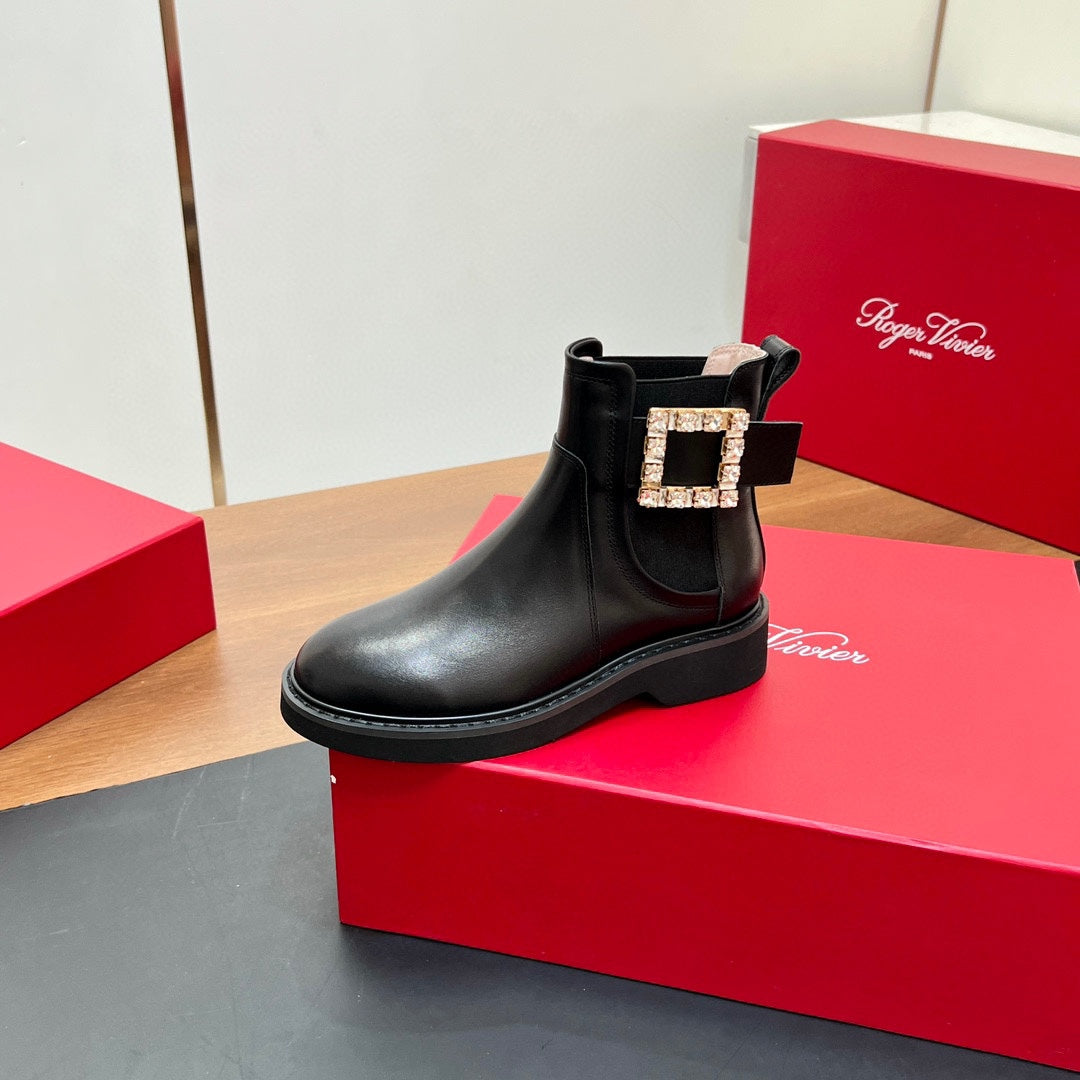 RANGERS CHELSEA BOOTS IN BLACK SMOOTH CALFSKIN CRYSTAL BUCKLE