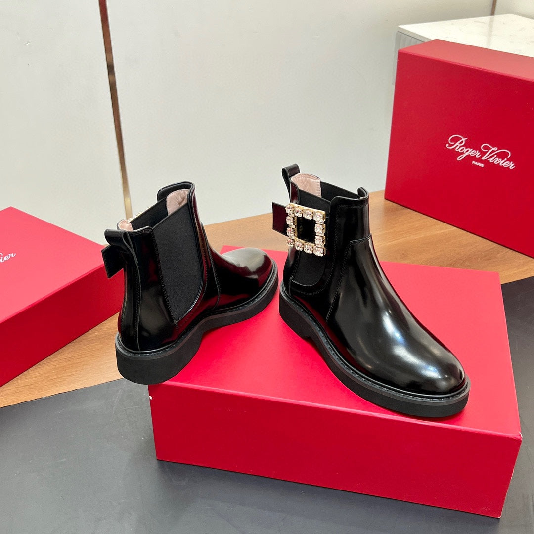 RANGERS CHELSEA BOOTS IN BLACK SHINY CALFSKIN CRYSTAL BUCKLE