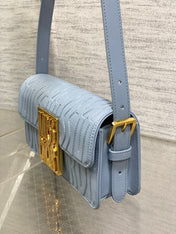 FLAP BAG 18 IN BABY BLUE QUILTED ALLOVER CALFSKIN
