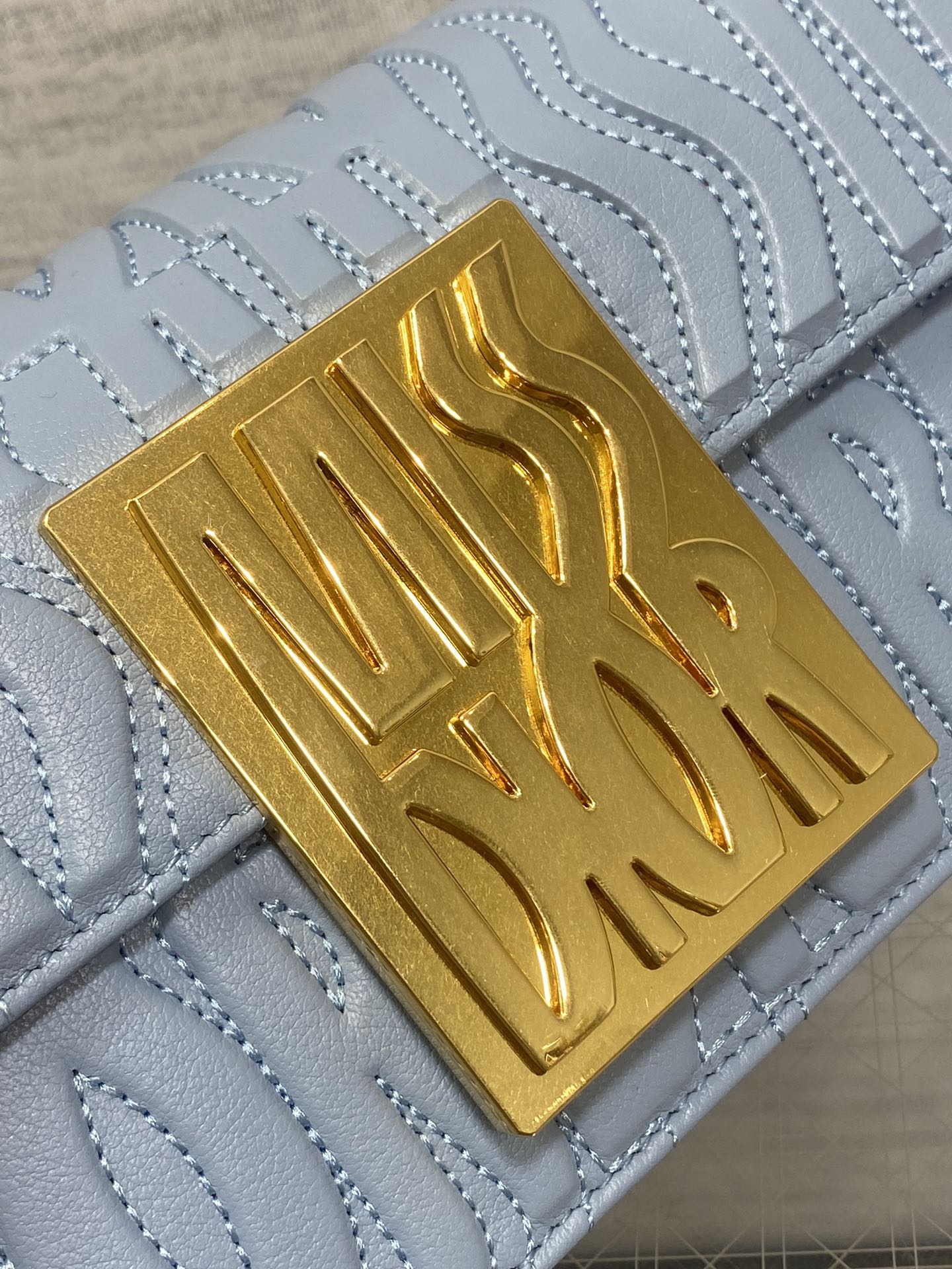 FLAP BAG 18 IN BABY BLUE QUILTED ALLOVER CALFSKIN