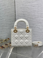 MINI 17 LADY BAG IN WHITE MACROCANNAGE LAMBSKIN WITH GOLD HARDWARE