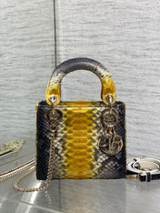 MINI 17 LADY BAG IN SUN FLOWER MIX BLACK SNAKESKIN PATTERN LAMBSKIN
