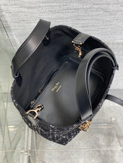 MINI 23 TOUJOURS BAG IN BLACK MIX WHITE CANNAGE TWEED WITH GOLD HARDWARE