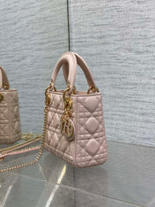 DIOR 25S MINI LADY DIOR BAG 17 IN PINK CALFSKIN CHARM CRYSTAL EMBELLISHMENTS