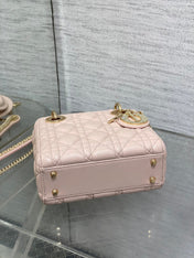 DIOR 25S MINI LADY DIOR BAG 17 IN PINK CALFSKIN CHARM CRYSTAL EMBELLISHMENTS