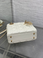 DIOR 25S MINI LADY DIOR BAG 17 IN IVORY CALFSKIN CHARM CRYSTAL EMBELLISHMENTS