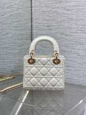 DIOR 25S MINI LADY DIOR BAG 17 IN IVORY CALFSKIN CHARM CRYSTAL EMBELLISHMENTS