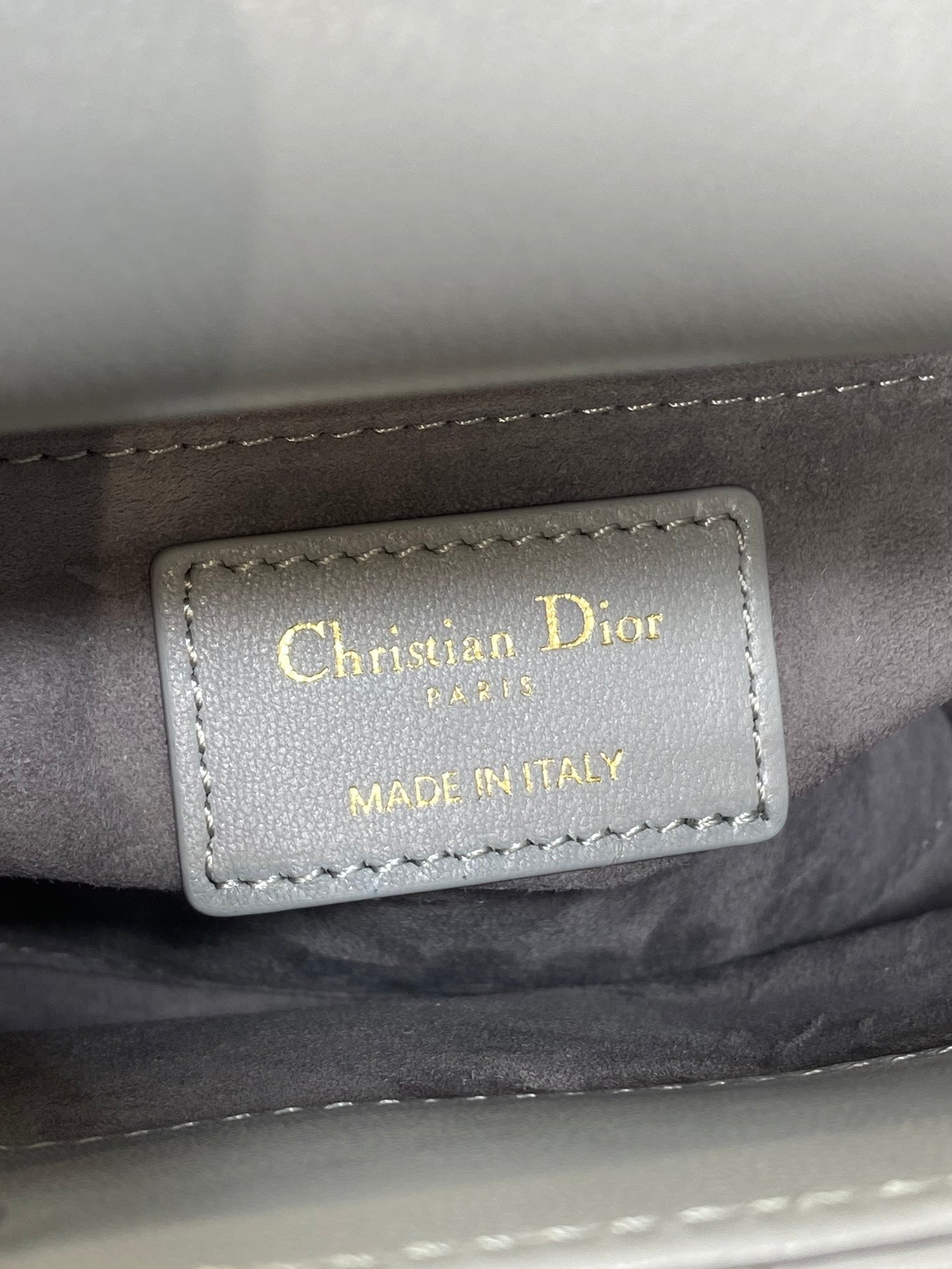 DIOR 25S MINI LADY DIOR BAG 17 IN DARK GRAY CALFSKIN CHARM CRYSTAL EMBELLISHMENTS