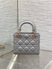 DIOR 25S MINI LADY DIOR BAG 17 IN DARK GRAY CALFSKIN CHARM CRYSTAL EMBELLISHMENTS