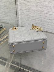 DIOR 25S MINI LADY DIOR BAG 17 IN DARK GRAY CALFSKIN CHARM CRYSTAL EMBELLISHMENTS