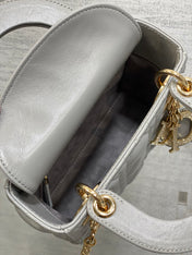 DIOR 25S MINI LADY DIOR BAG 17 IN DARK GRAY CALFSKIN CHARM CRYSTAL EMBELLISHMENTS