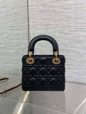 DIOR 25S MINI LADY DIOR BAG 17 IN BLACK CALFSKIN CHARM CRYSTAL EMBELLISHMENTS
