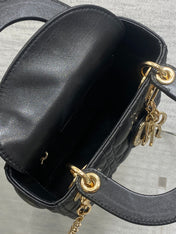 DIOR 25S MINI LADY DIOR BAG 17 IN BLACK CALFSKIN CHARM CRYSTAL EMBELLISHMENTS