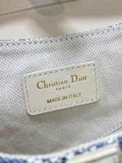 DIOR 25S MINI SOFT SADDLE BAG 19 IN BLUE DIOR OBLIQUE CHAMBRAY AND IVORY SMOOTH CALFSKIN