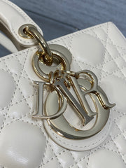 DIOR 25S MEDIUM LADY D-JOY 26 IN BEIGE LAMBSKIN GOLD HARDWARE