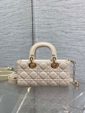 DIOR 25S SMALL LADY D-JOY 22 IN BEIGE LAMBSKIN GOLD HARDWARE