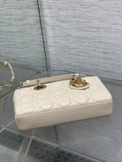 DIOR 25S SMALL LADY D-JOY 22 IN BEIGE LAMBSKIN GOLD HARDWARE