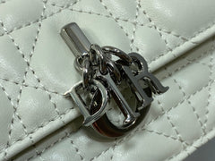 DIOR 25S DIOR TALK PHONE POUCH 21 IN WHITE CANNAGE LAMBSKIN SILVER HARDWARE