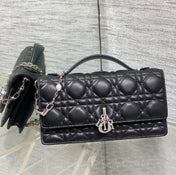 DIOR 25S DIOR TALK PHONE POUCH 21 IN BLACK CANNAGE LAMBSKIN SILVER HARDWARE