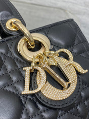 DIOR 25S SMALL LADY D‑JOY BAG 22 IN BLACK CALFSKIN GOLD HARDWRE